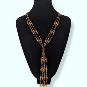 3-Strand Orange Glass Beaded Dangle Necklace